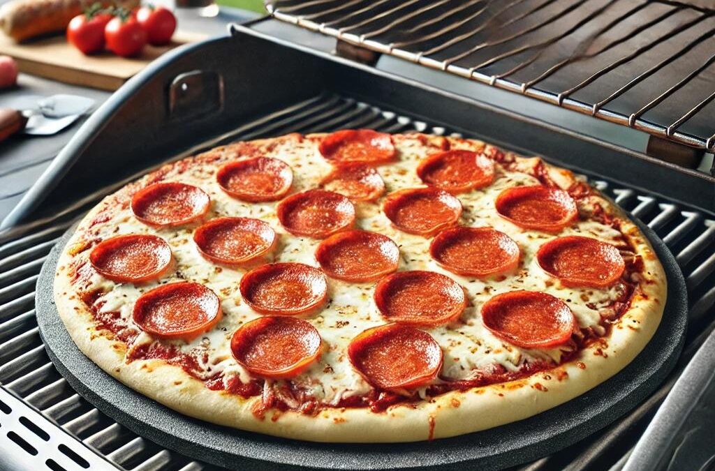 Pizza pepperoni przygotowana na grillu gazowym